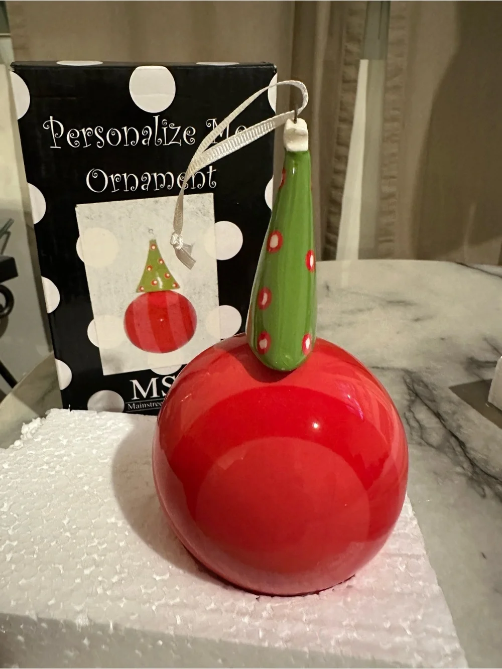 MSC Red Ceramic Holiday Ornament with Green Tree Top
